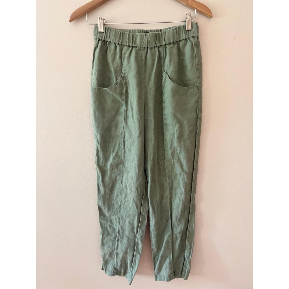 Quince European Linen Tapered Ankle Pants Bayberry Olive XS